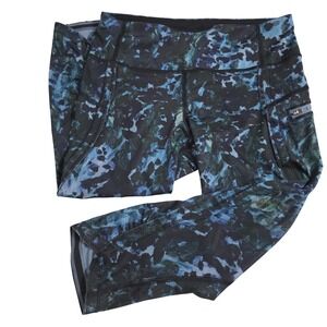 Lululemon Run Speed Crop Leggings Blue Green Abstract Camo Size 4 W5K47S